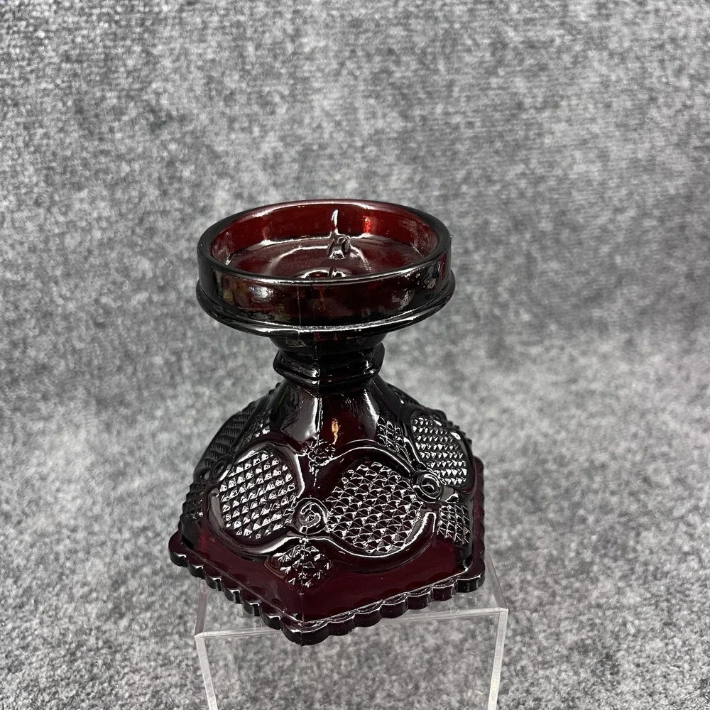 Vintage AVON Ruby Red 1876 Cape Cod Hurricane Lamp Base Candle Holder 4.5